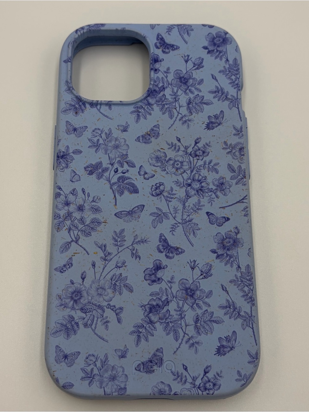 Used PELA iPhone 15 Case Powder Blue Porcelain Apple Phone Biodegradable Floral